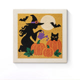 Punch Needle Halloween Sorcière Potager : tableau brodé terminé sur son cadre