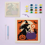 Toile imprimée numérotée et tableau punch needle sorcière potion terminé
