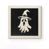 Punch Needle Halloween Spectre Blanc : tableau brodé terminé sur son cadre