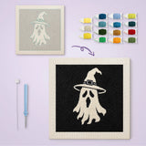 Toile imprimée numérotée à côté du tableau punch needle spectre blanc terminé