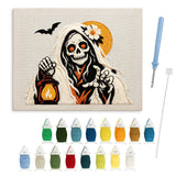 Contenu du kit punch needle spectre lanterne : toile sur cadre, aiguilles et fils de laine
