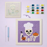 Toile imprimée numérotée à côté du tableau punch needle squelette chef terminé