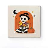 Punch Needle Halloween Squelette Fleuri : tableau brodé terminé sur son cadre