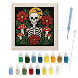 Contenu du kit punch needle Halloween : toile sur cadre, aiguilles et fils de laine