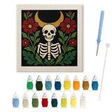 Contenu du kit punch needle Halloween : toile sur cadre, aiguilles et fils de laine