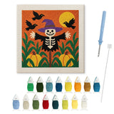 Contenu du kit punch needle Halloween : toile sur cadre, aiguilles et fils de laine