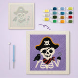 Toile imprimée numérotée à côté du tableau punch needle squelette pirate terminé