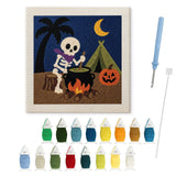 Contenu du kit punch needle Halloween : toile sur cadre, aiguilles et fils de laine