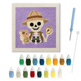 Contenu du kit punch needle Halloween squelette safari : toile sur cadre, aiguilles et fils de laine