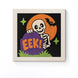 Punch Needle Halloween Squelette Tombe : tableau brodé terminé sur son cadre