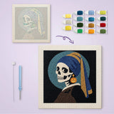 Toile imprimée numérotée à côté du tableau punch needle portrait squelette terminé
