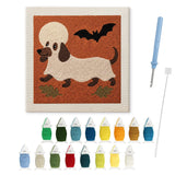 Contenu du kit punch needle teckel : toile sur cadre, aiguilles et fils de laine