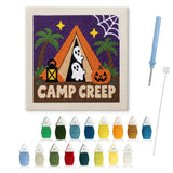 Contenu du kit punch needle tente : toile sur cadre, aiguilles et fils de laine