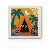 Punch Needle Halloween Tente Hantée : tableau brodé terminé sur son cadre