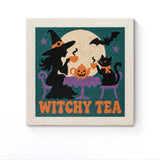 Punch Needle Halloween Thé de Sorcière : tableau brodé terminé sur son cadre