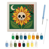 Contenu du kit punch needle Halloween : toile sur cadre, aiguilles et fils de laine