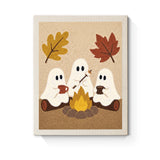 Punch Needle Halloween Trio de Fantômes : tableau brodé terminé sur son cadre