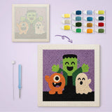 Toile imprimée numérotée et tableau punch needle trio de monstres terminé