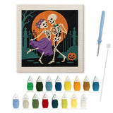 Contenu du kit punch needle valse macabre : toile sur cadre, aiguilles et fils de laine