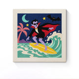 Punch Needle Halloween Vampire Surfeur : tableau brodé terminé sur son cadre