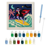 Contenu du kit punch needle Halloween : toile sur cadre, aiguilles et fils de laine