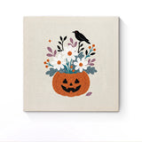 Punch Needle Halloween Vase Citrouille : tableau brodé terminé sur son cadre