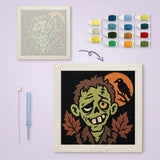 Toile imprimée numérotée et tableau punch needle zombie corbeau terminé